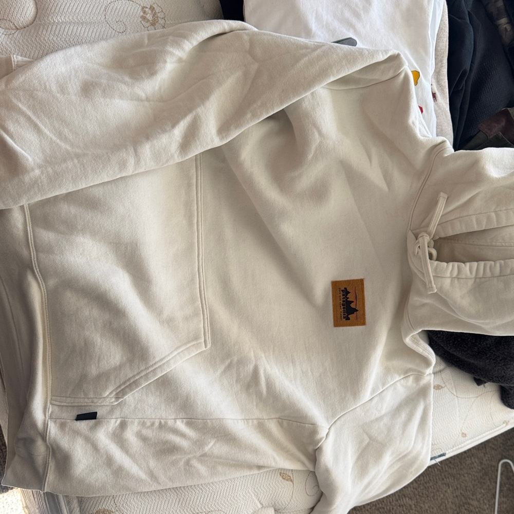 Patagonia Cream Hoodie with Logo Patch